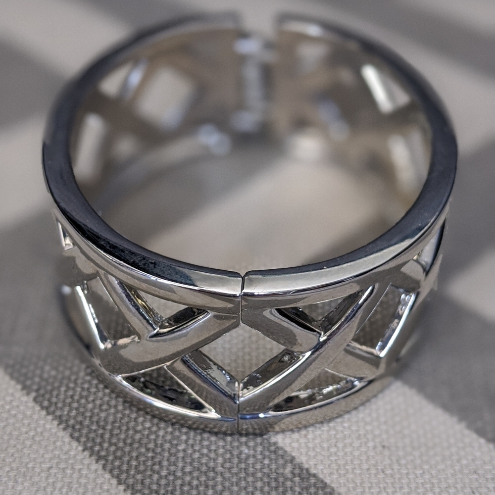 Silver Statement Bangle Bracelet X Design - image 4